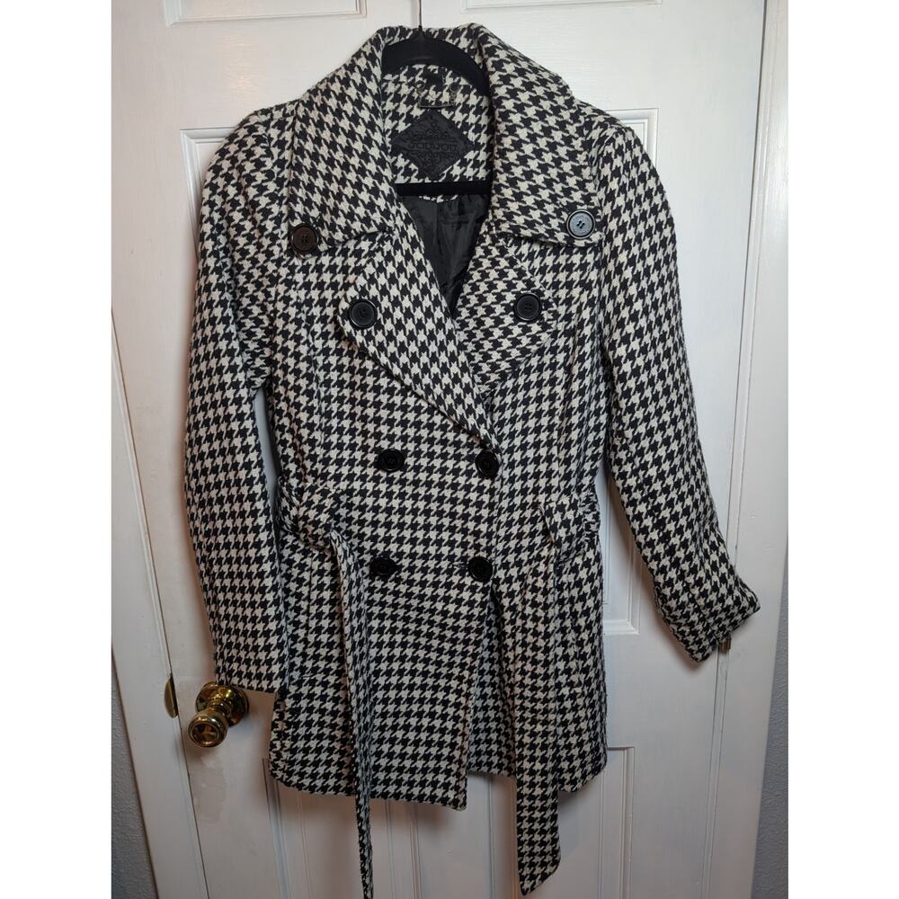 Jou Jou Houndstooth Pea Coat Wool Bland Medium